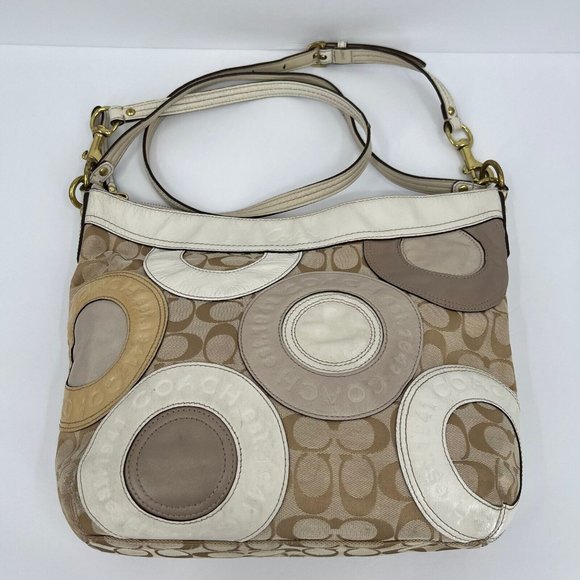 COACH Bag 519402 Canvas & Leather Handbag Shoulder Crossbody Tan Brown Yellow - Picture 7 of 12